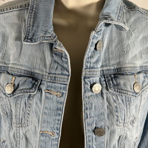 Garage Distressed Light Wash Blue Denim Button Up Collared Jean Jacket Women’s S - Picture 7 of 10